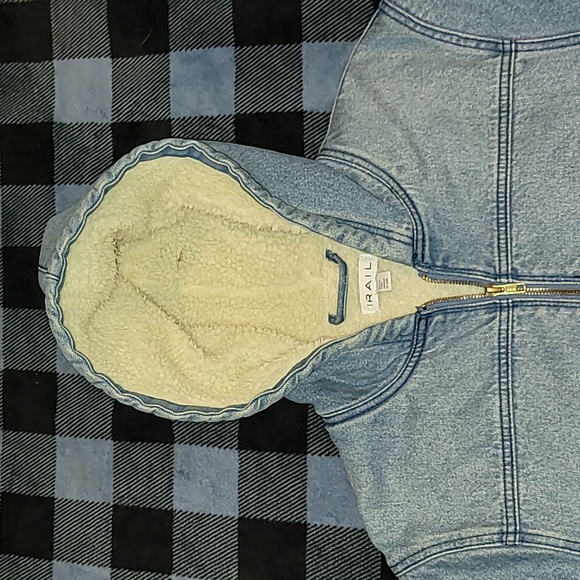 The Rail. Denim SHERPA-Lined Full-zip Hooded jacket. Unisex size Large - Picture 2 of 14